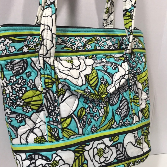 Quilted tote shopper bag floral turquoise green - Picture 7 of 8